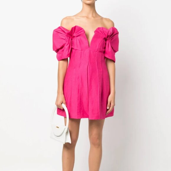 NWT Cult Gaia Asal Puff-Sleeve Dress‎ in Calliandra Pink - Picture 1 of 14